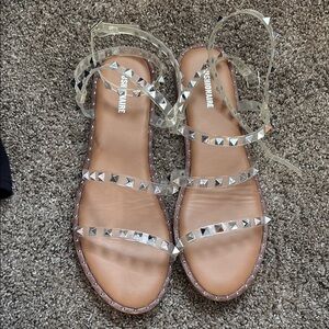 Women's Studded Sandals - Silver and Tan